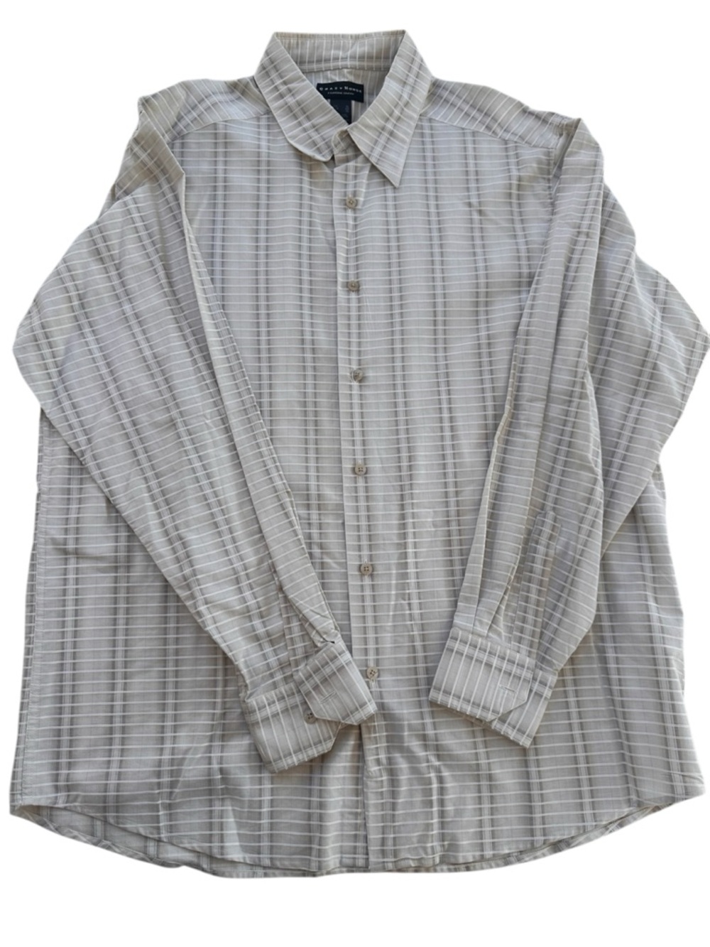Crazy Horse by Clairorne Men's Long Sleeve Beige Plaid Button-Up Shirt size XL